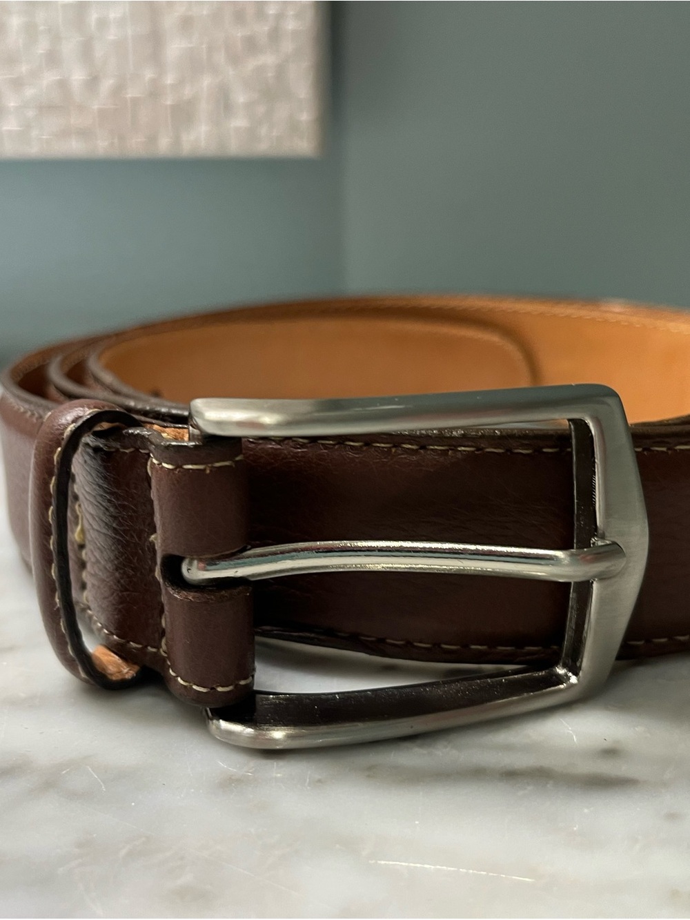 Martin Dingman Brown Leather Men’s Belt with Silver Buckle